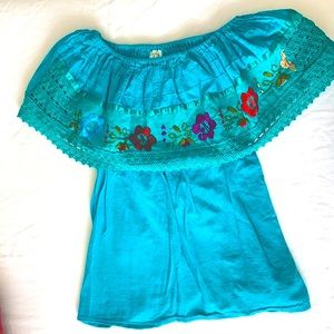 On/Off the Shoulder Turquoise Blouse